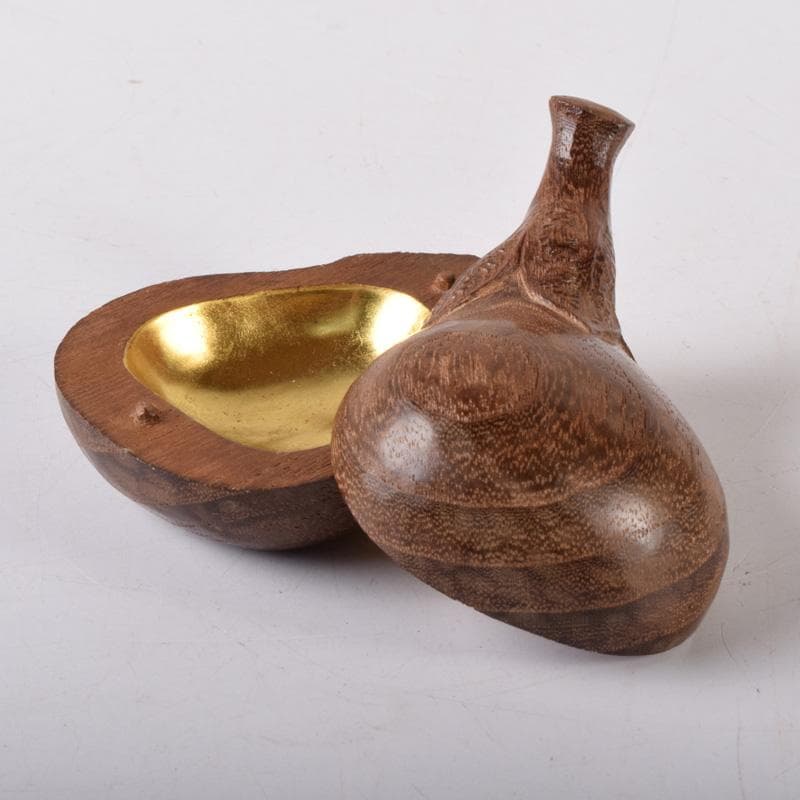 茶道具　祥桑軒　川本光春作　桑彫　茄子香合　竹田益州極め箱　V　7383