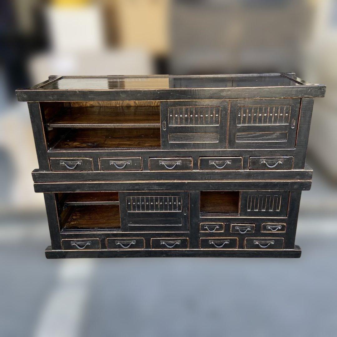 昭和レトロ　古家具　水屋箪笥　年代物　アンティーク　食器棚　カップボード