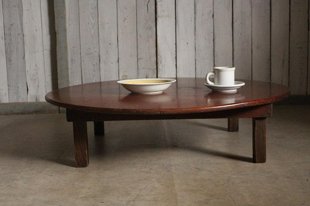古い木製丸テーブル　ちゃぶ台　天然木