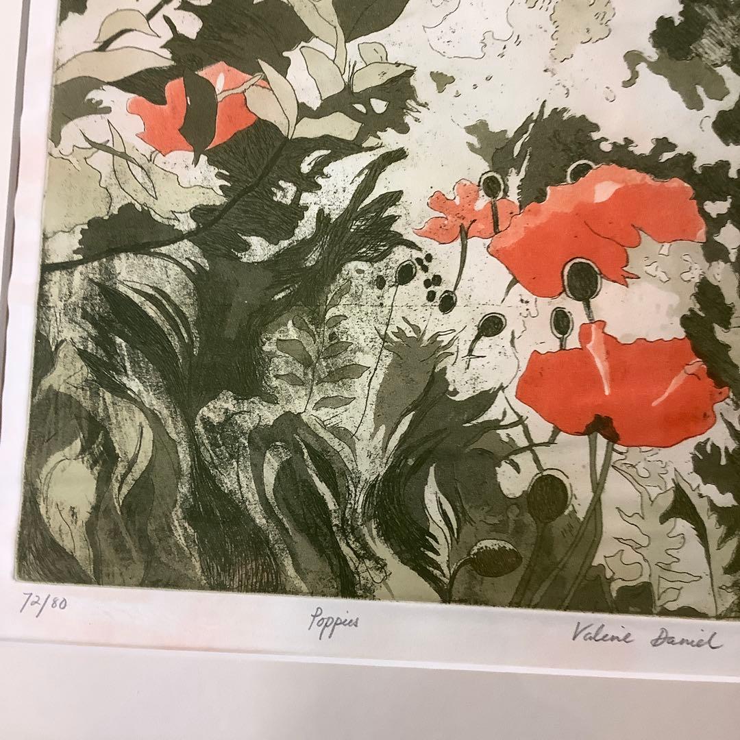 Valerie Daniel ポピー 花の版画 72/80金色フレーム付き