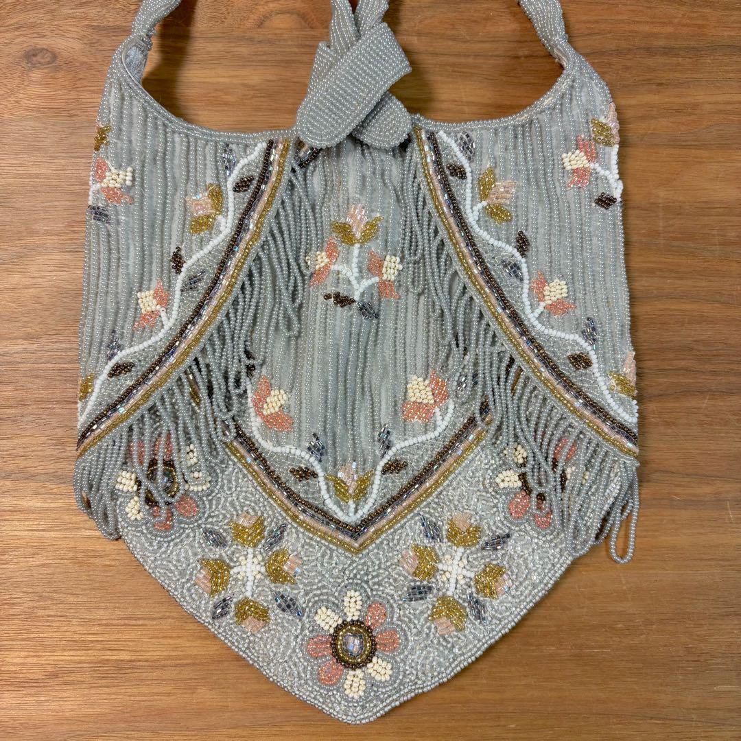 美品◇ヴィンテージ◇レトロ ビーズバッグ◇和装バッグ◇パーティーバッグ◇グレー