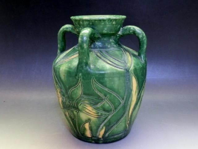 水注■唐物緑釉魚紋耳付箆目水瓶 水差 花瓶 古玩 古陶 中国 時代物 骨董品■