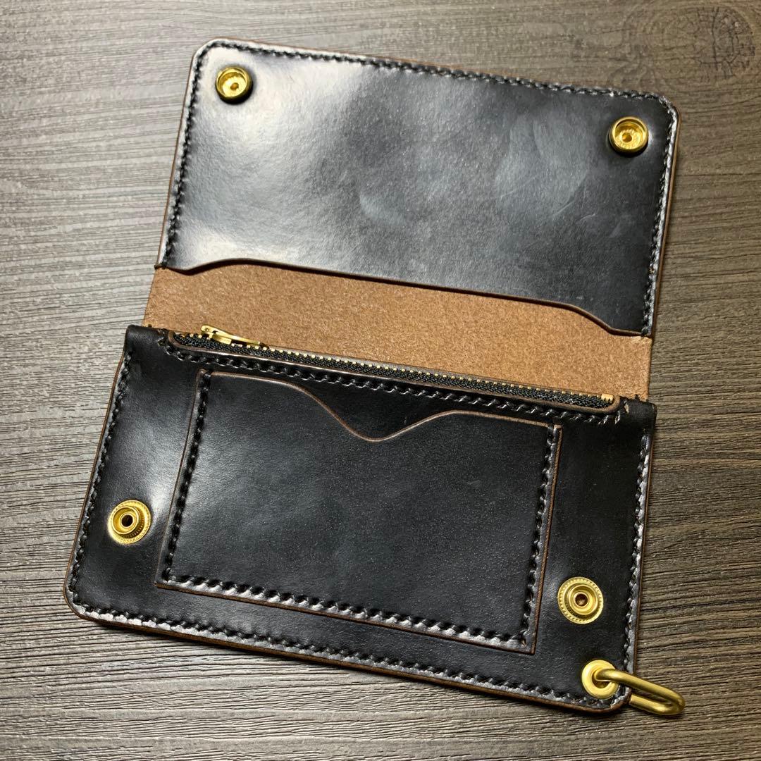 トラッカーウォレット　ミドル　クロムエクセル　スタッズ　レザークラフト