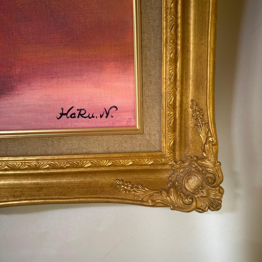 真作　肉筆　キャンバス油彩絵画　薔薇　静物画　新品額縁　インテリア　作家証明書付