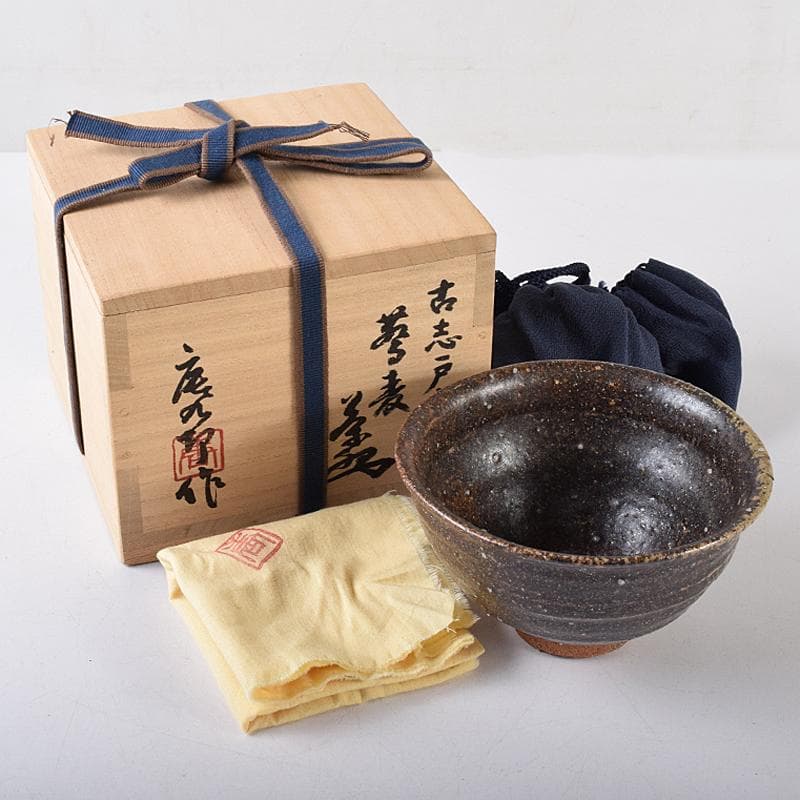 加藤唐九郎　一無斎（一ム斎）　蕎麦釉　茶碗　銘有明　清水公照極め箱　MR8736