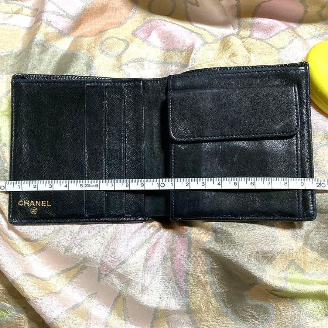 シャネル キャビアスキンココマークブラックレザー CHANEL二つ折り財布正規品