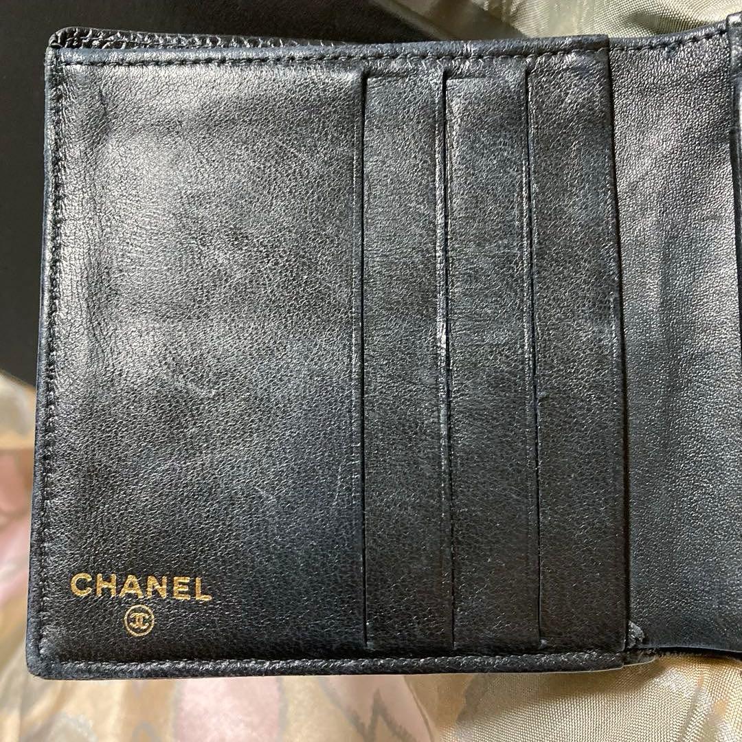 シャネル キャビアスキンココマークブラックレザー CHANEL二つ折り財布正規品