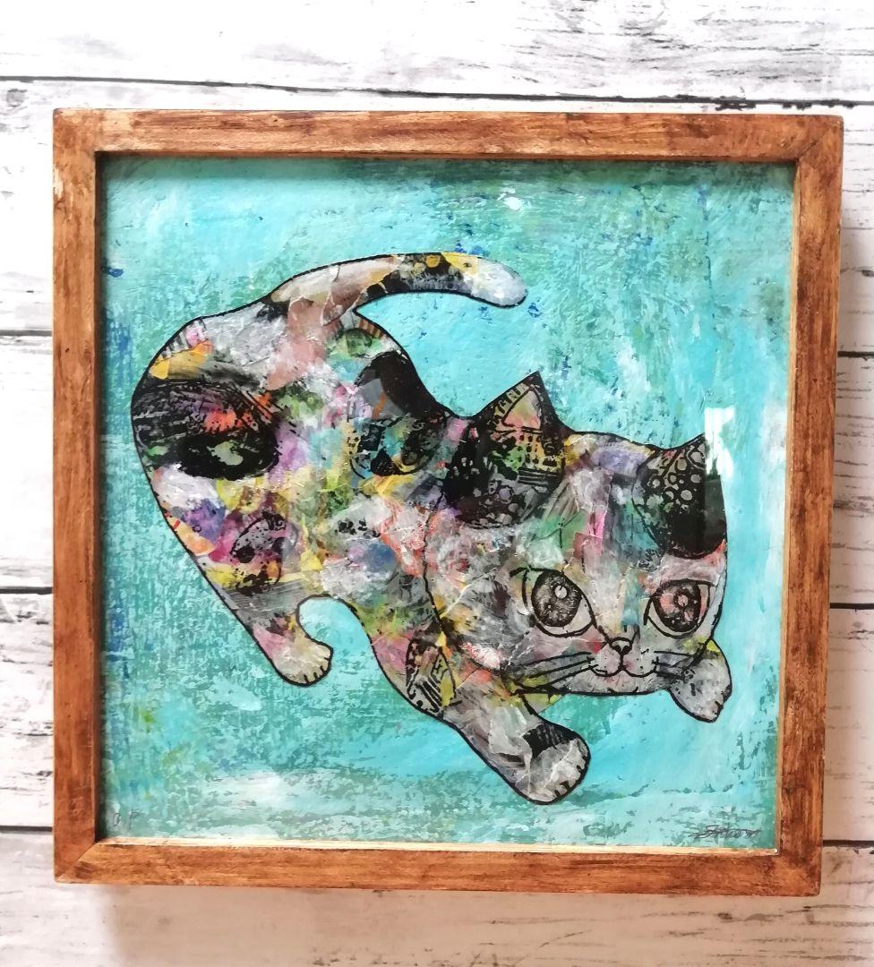 額縁ご確認ページ　アンティークwax（山吹色）よりそい猫　にゃんこアタック