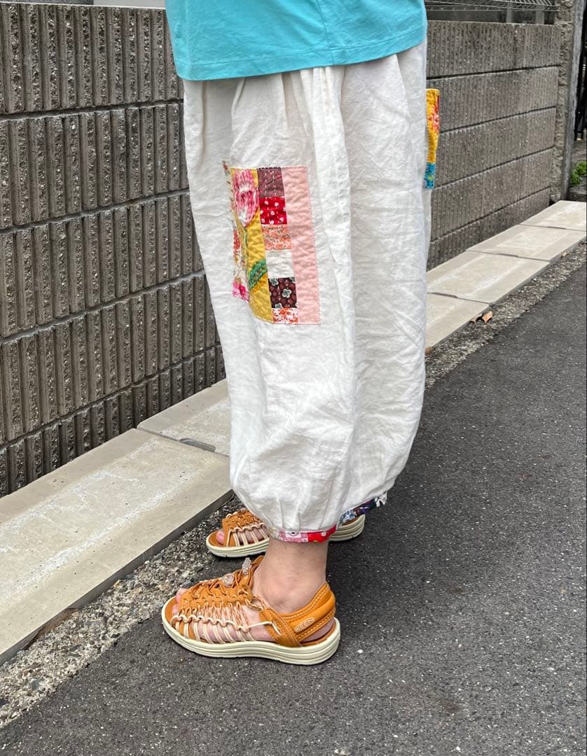 ちくちくもんぺパンツパッチワーク モーヴピンク色