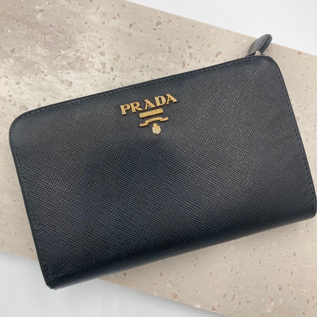 ！美品！PRADA プラダ サフィアーノ 二つ折り財布 L字ファスナー　88A