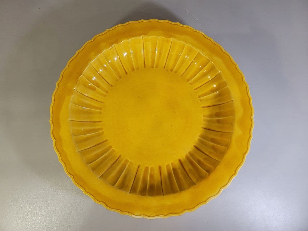 DT571 中国 黄色 古い皿 39.5cm