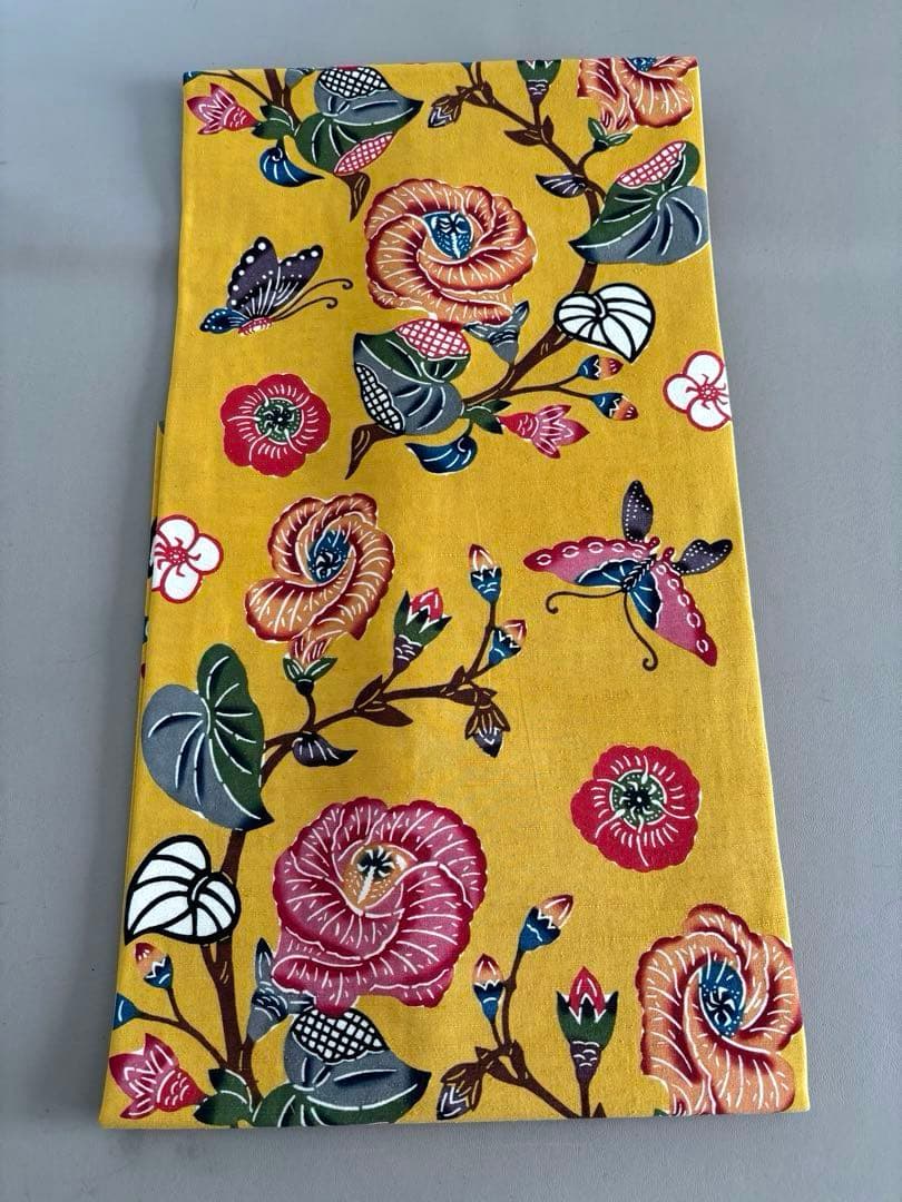 本場琉球紅型 正絹 紬地 九寸名古屋帯 ほどよく鮮やかなイエロー 美品