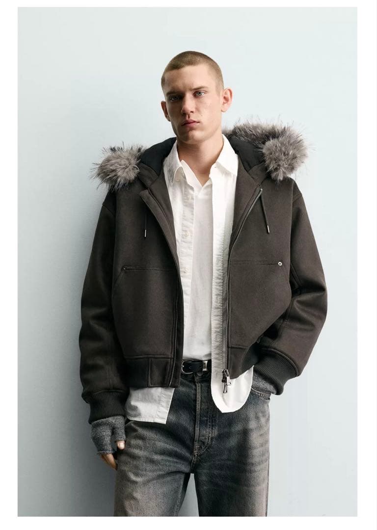 フェイクスエード キルティングジャケット フードファージャケット