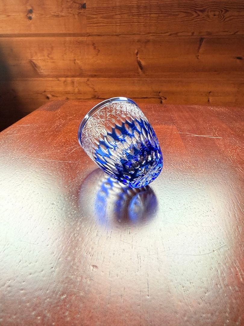 切子　ぐい呑　青藍