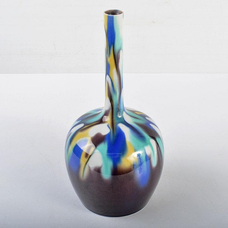 九谷焼　人間国宝　三代八十吉　徳田正彦作　彩釉　花入　G　R4337