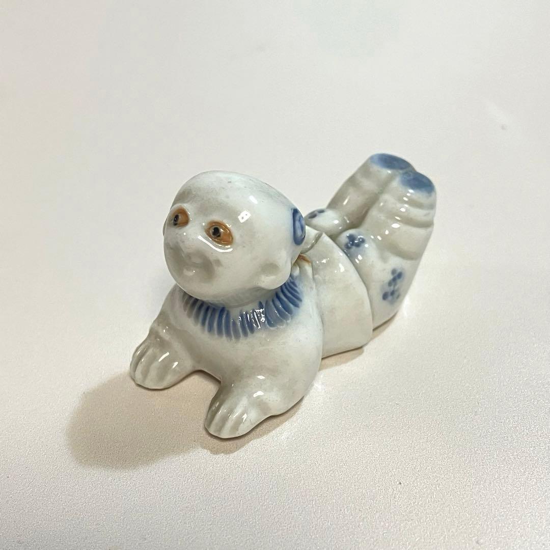 骨董　長崎　古平戸焼　唐子人形　5体組　染付　三川内焼　陶製人形　民芸　オブジェ