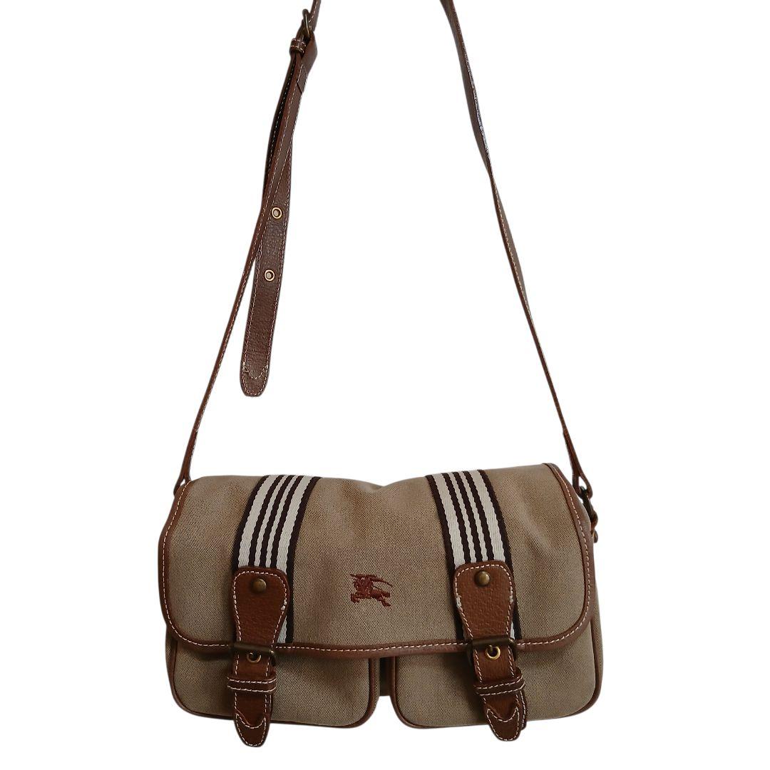 【BURBERRY BLUE LABEL】キャンバス ショルダーバッグ ロゴ刺繍