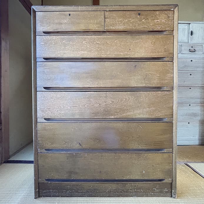 箪笥　木製　6段　120センチ　洋服箪笥　洋服ダンス　たんす　昭和レトロ　レトロ