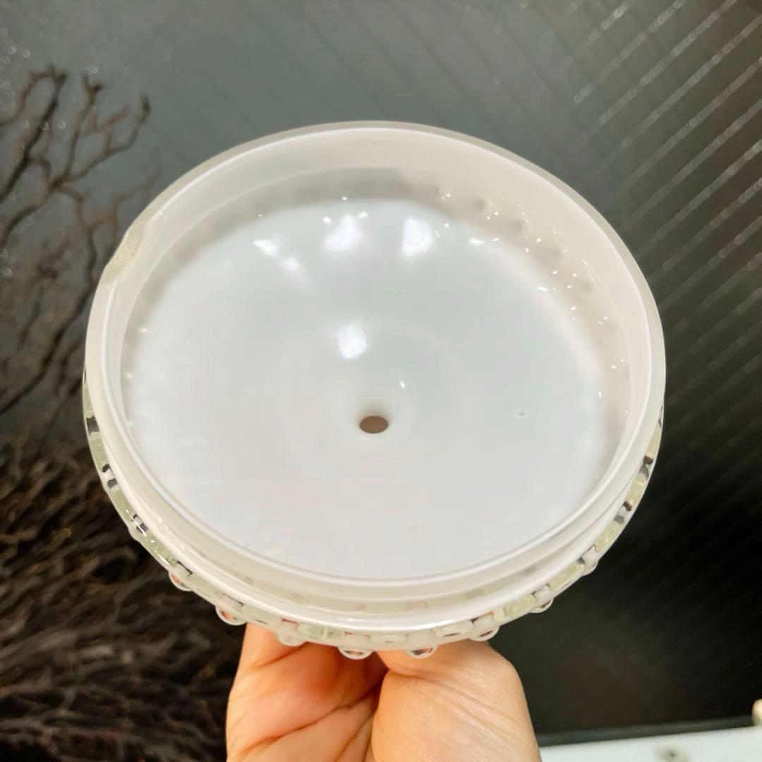 骨董　時代ガラス　霰プレス　あられ模様　花型　菓子器　飴屋瓶　ボンボン入れ