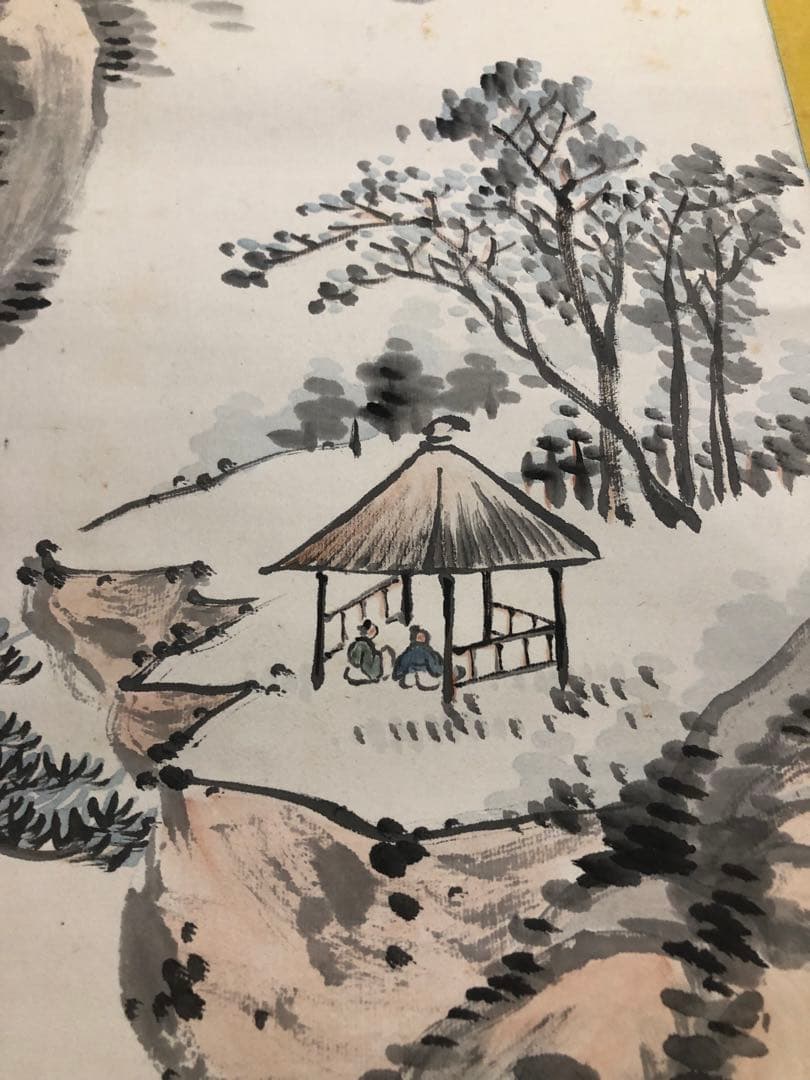 水墨畫。山水。戰前。名作家「福岡 敬堂」七十三才時の作品。共箱。古美術。骨董品。