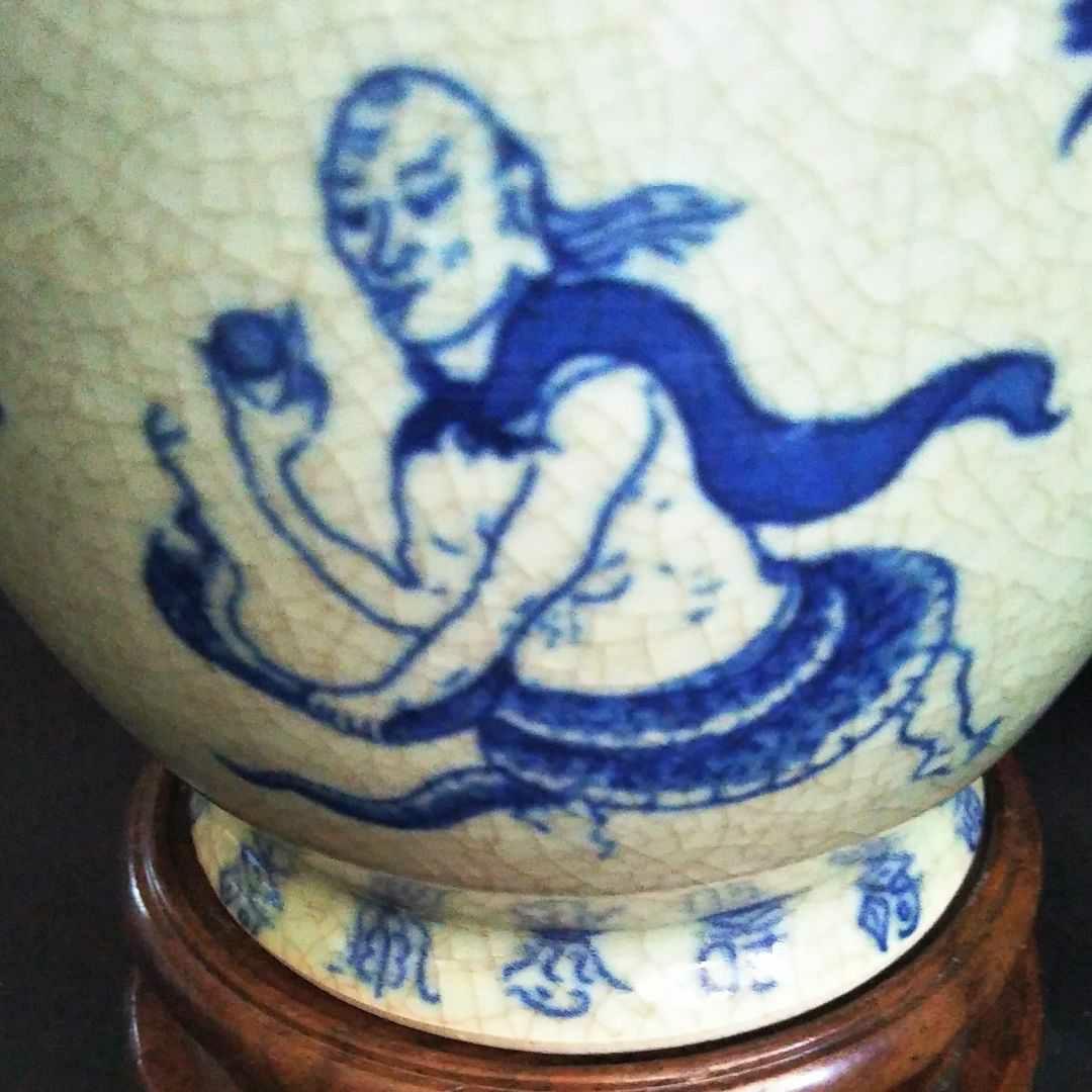 ※中国古美術/青花四仙人図瓶/ (底款:大清康熈年製)