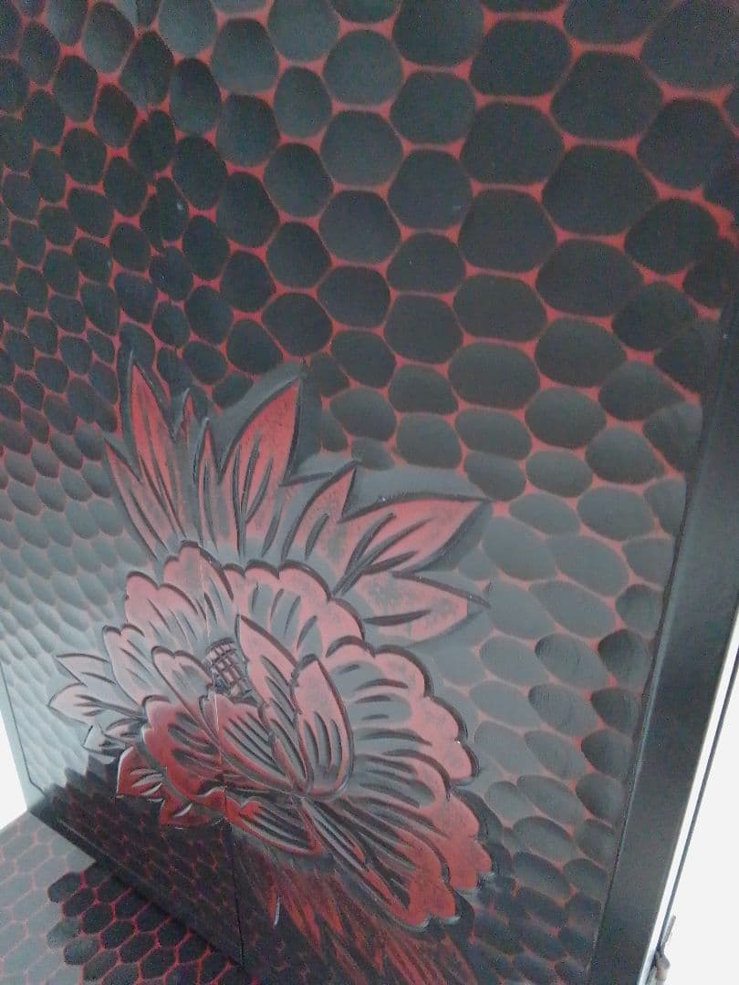 鎌倉彫 鏡台 三面鏡 木製 牡丹 アンティーク 昭和レトロ 和風 ドレッサー