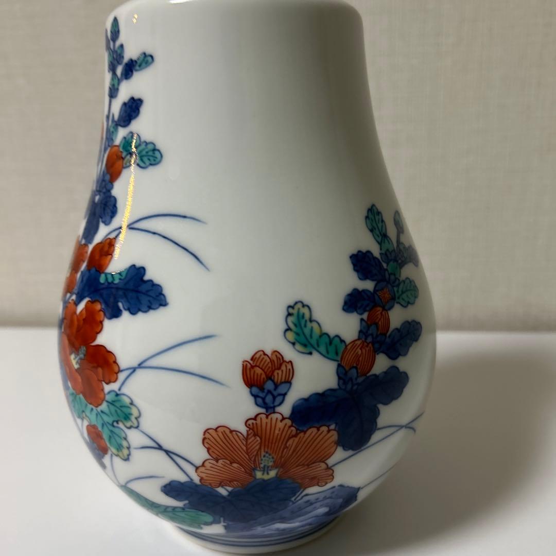 手描き花柄陶器瓶 高さ20cm