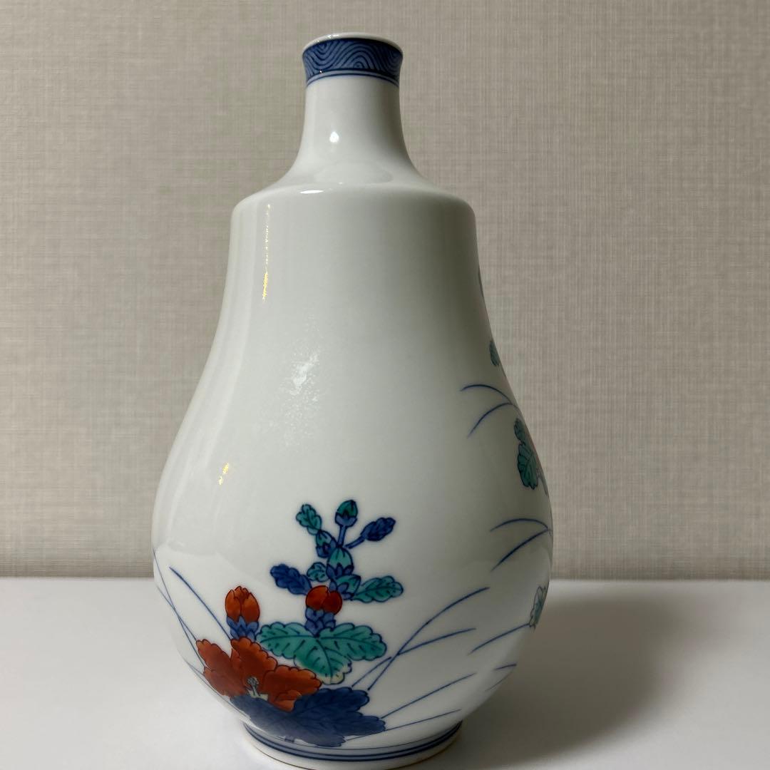 手描き花柄陶器瓶 高さ20cm