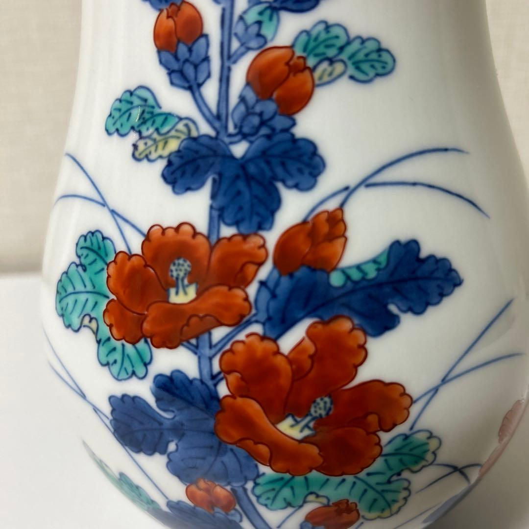 手描き花柄陶器瓶 高さ20cm