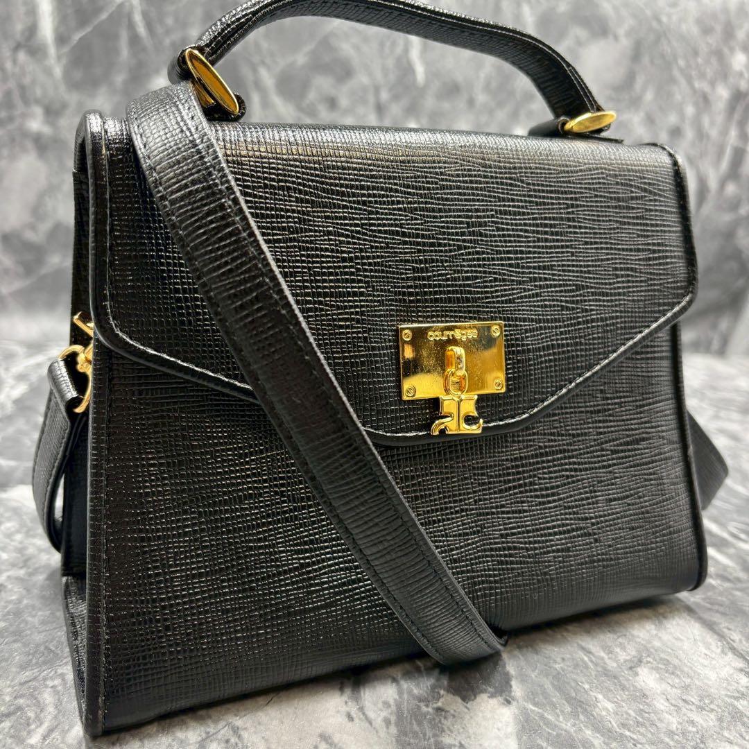 【極美品】クレージュ 2way ハンドバッグ レザー ロゴ金具 ブラック