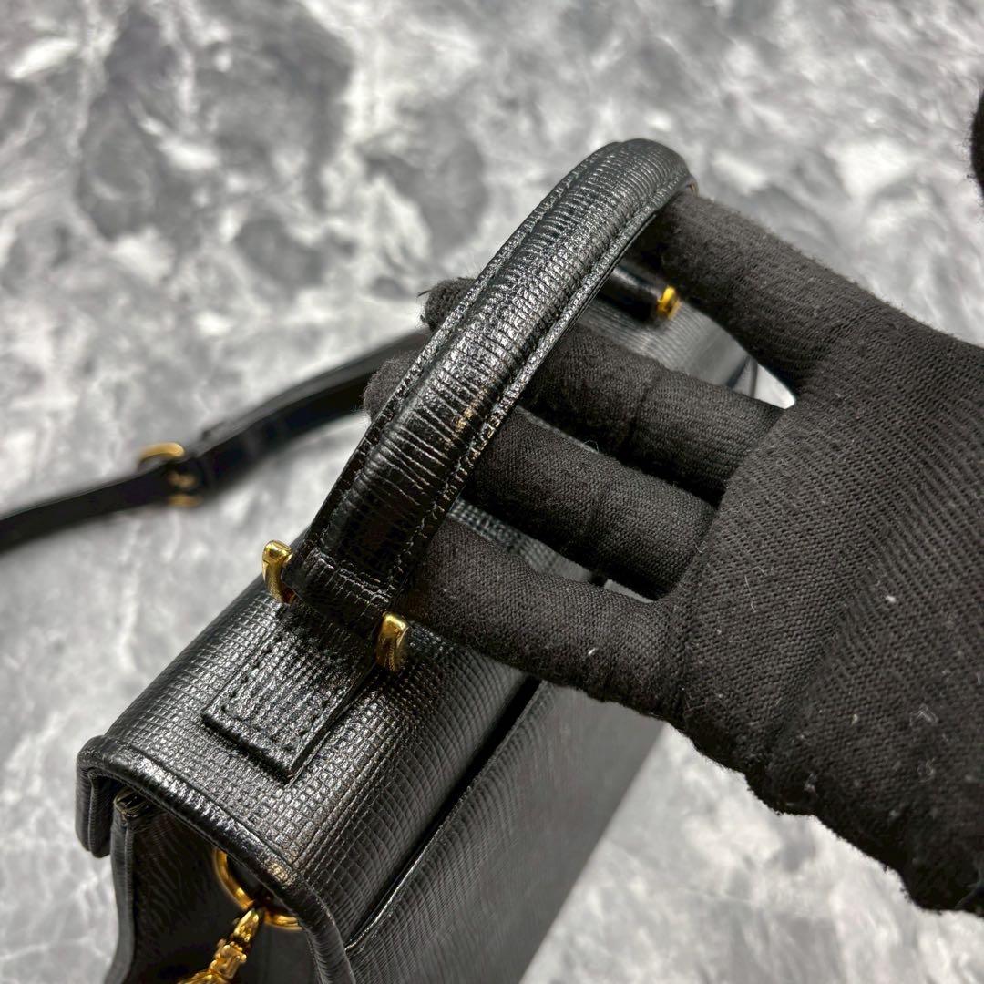 【極美品】クレージュ 2way ハンドバッグ レザー ロゴ金具 ブラック