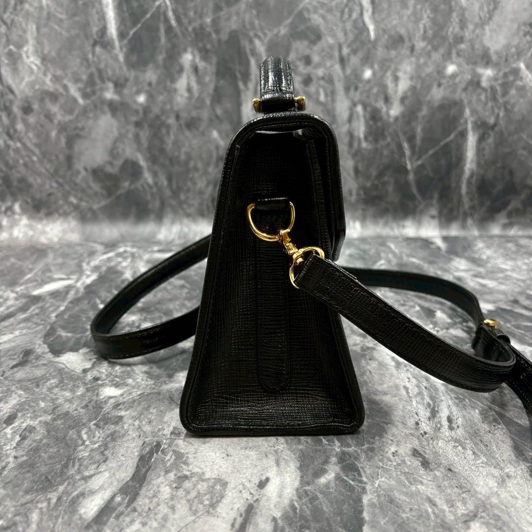 【極美品】クレージュ 2way ハンドバッグ レザー ロゴ金具 ブラック