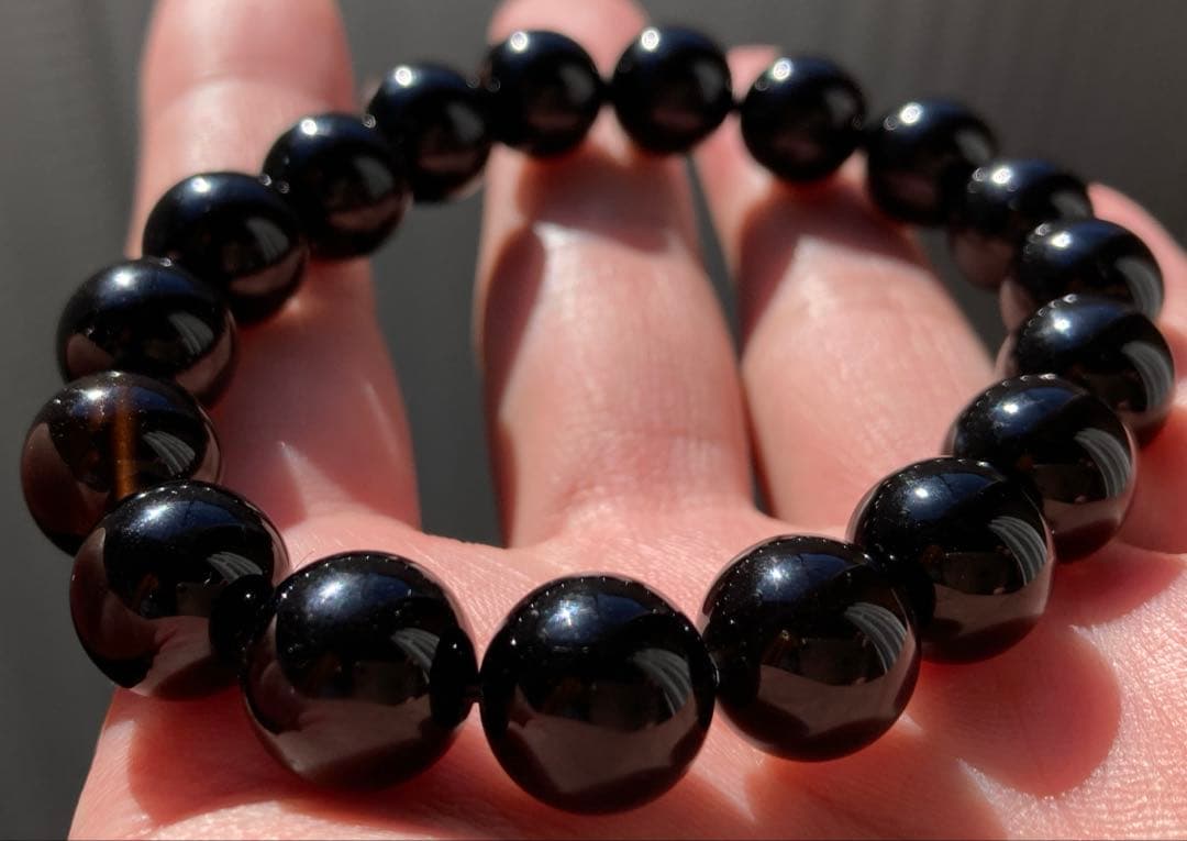 モリオン 黒水晶 ブレスレット 大粒 12mm玉 18粒 内周18cm 天然石