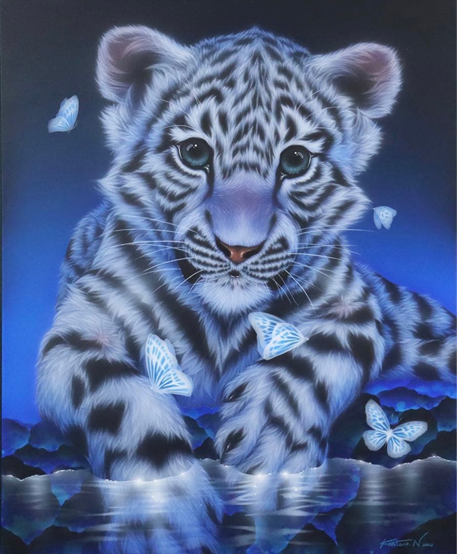 直筆原画　ホワイトタイガー　西野健太郎　絵画　絵