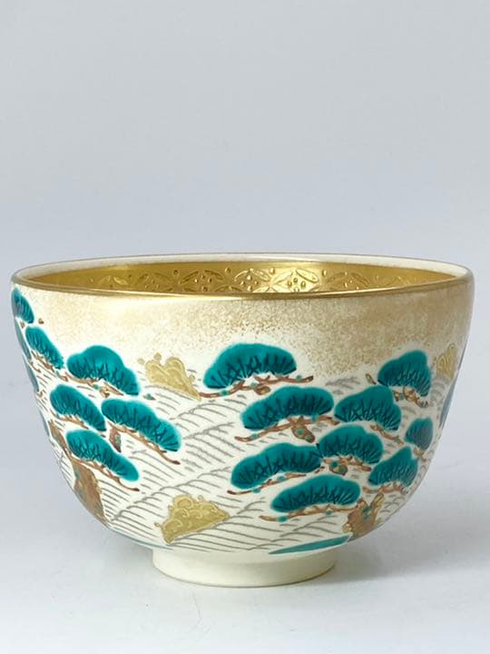 【上山善峰】松島 金砂子 茶碗　桐共箱    栞　紙外箱　底部在銘　茶道具