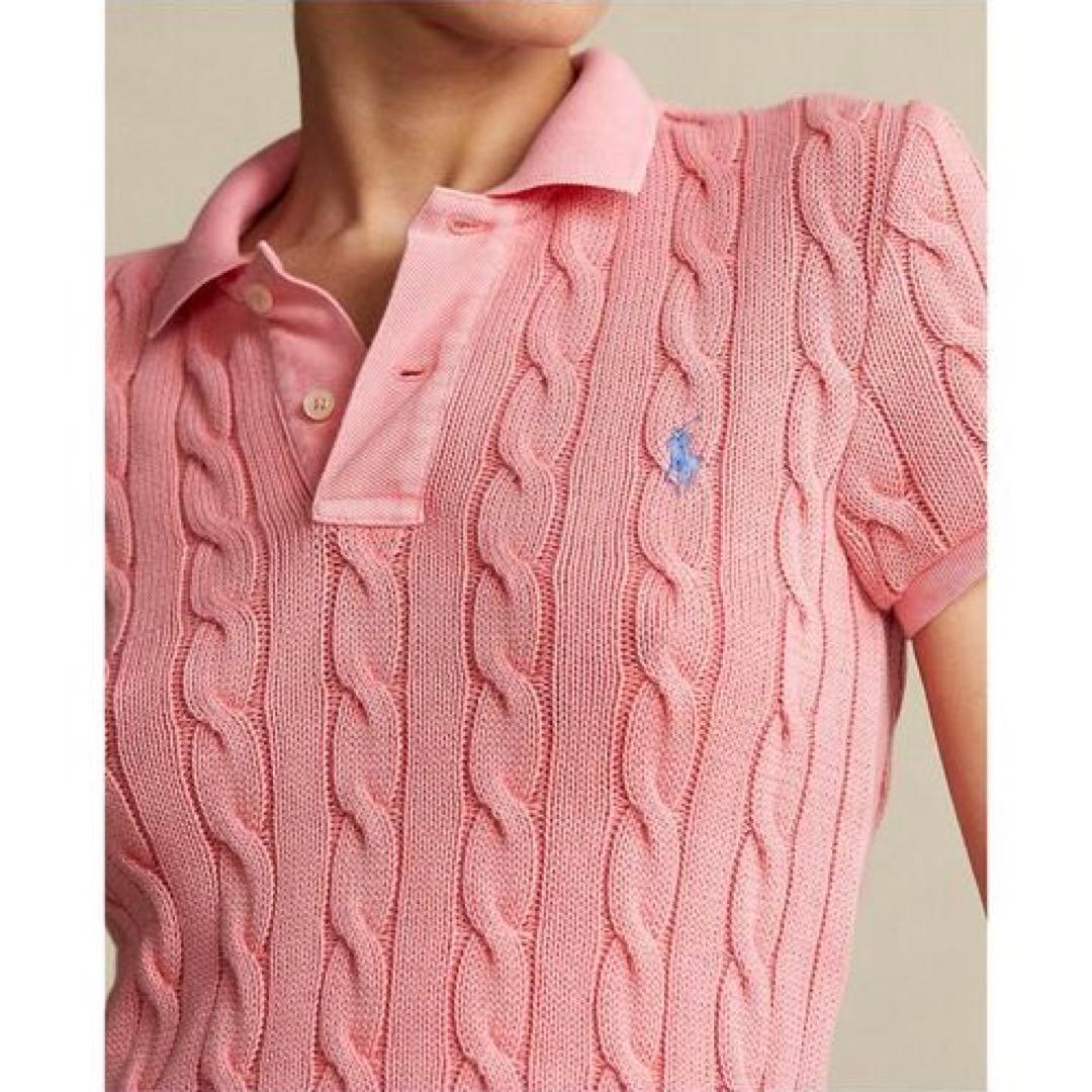 【POLO Ralph Lauren】半袖 ポロシャツ ケーブルニット ピンク