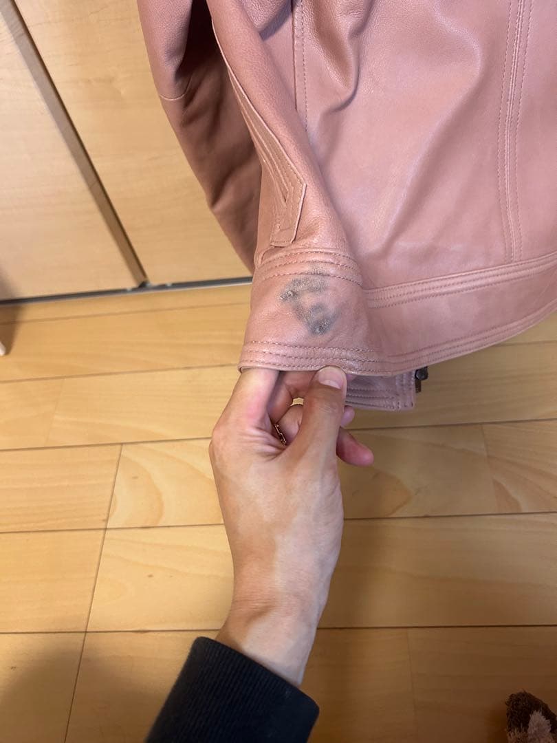 バーバリーブラックレーベル　ピンクレザーシングルライダースジャケット　m