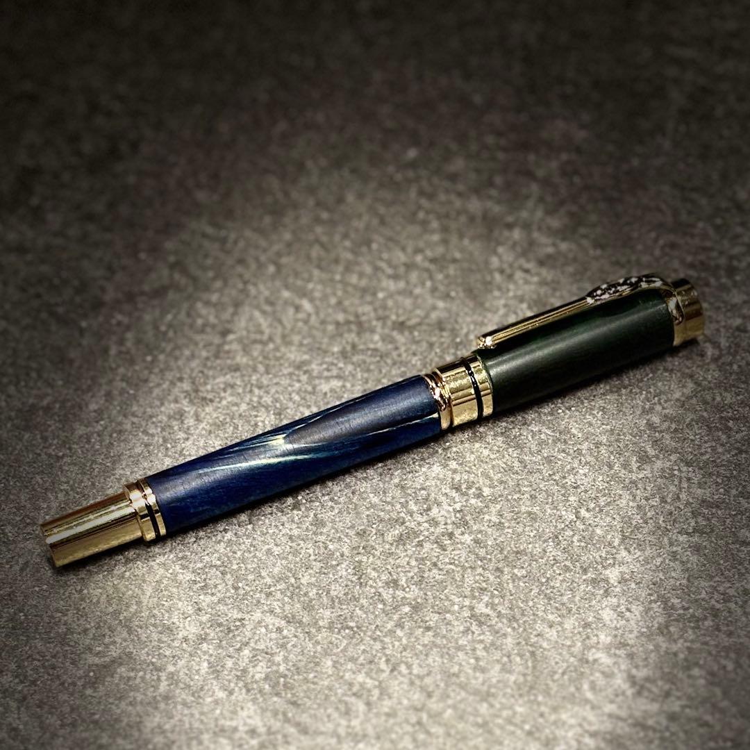 世界で１本だけのスタビライズドウッド・ボールペン　グリーン＆ブルー