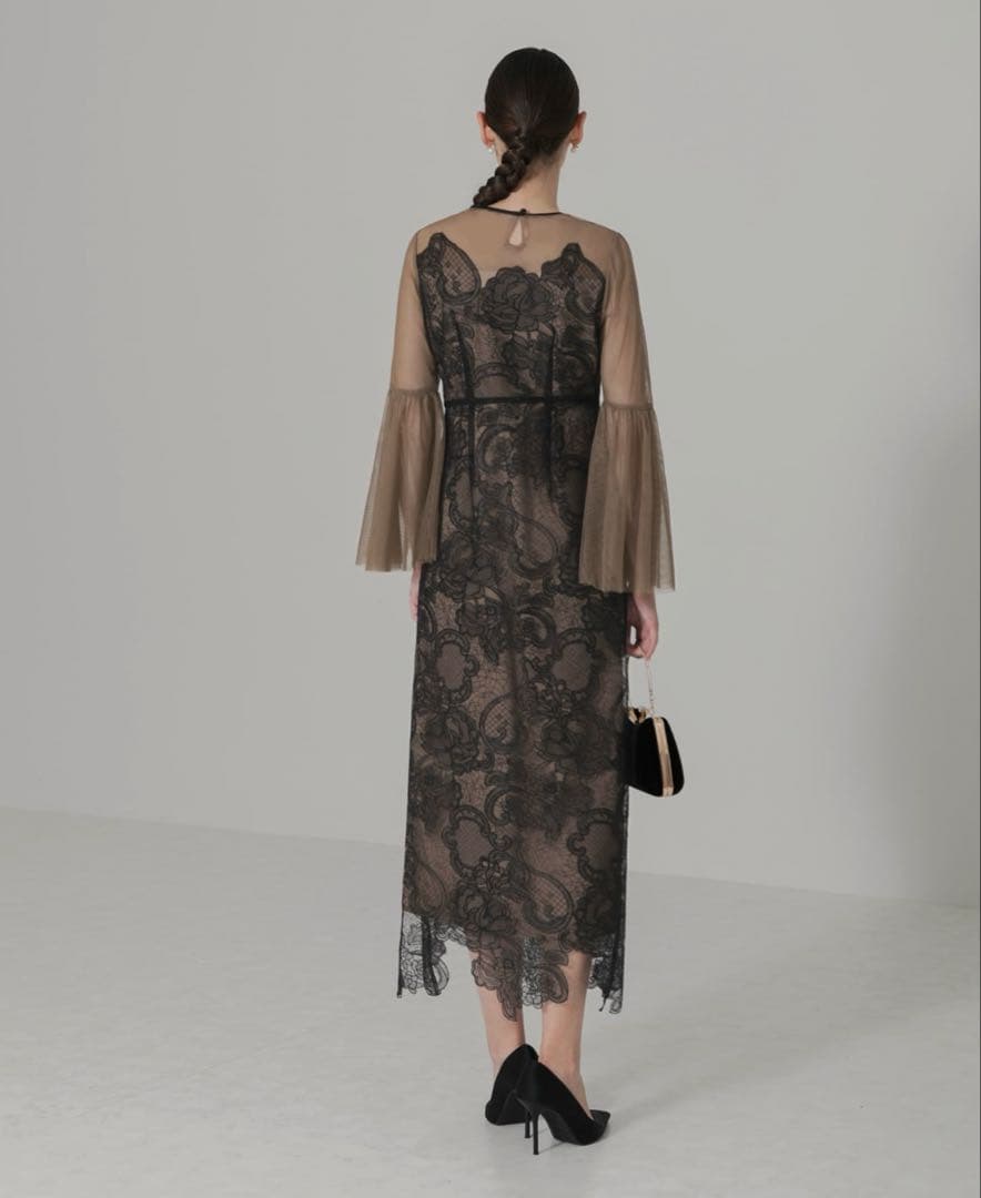 LEJA シアープリーツスリーブIラインワンピースドレス　オケージョンドレス