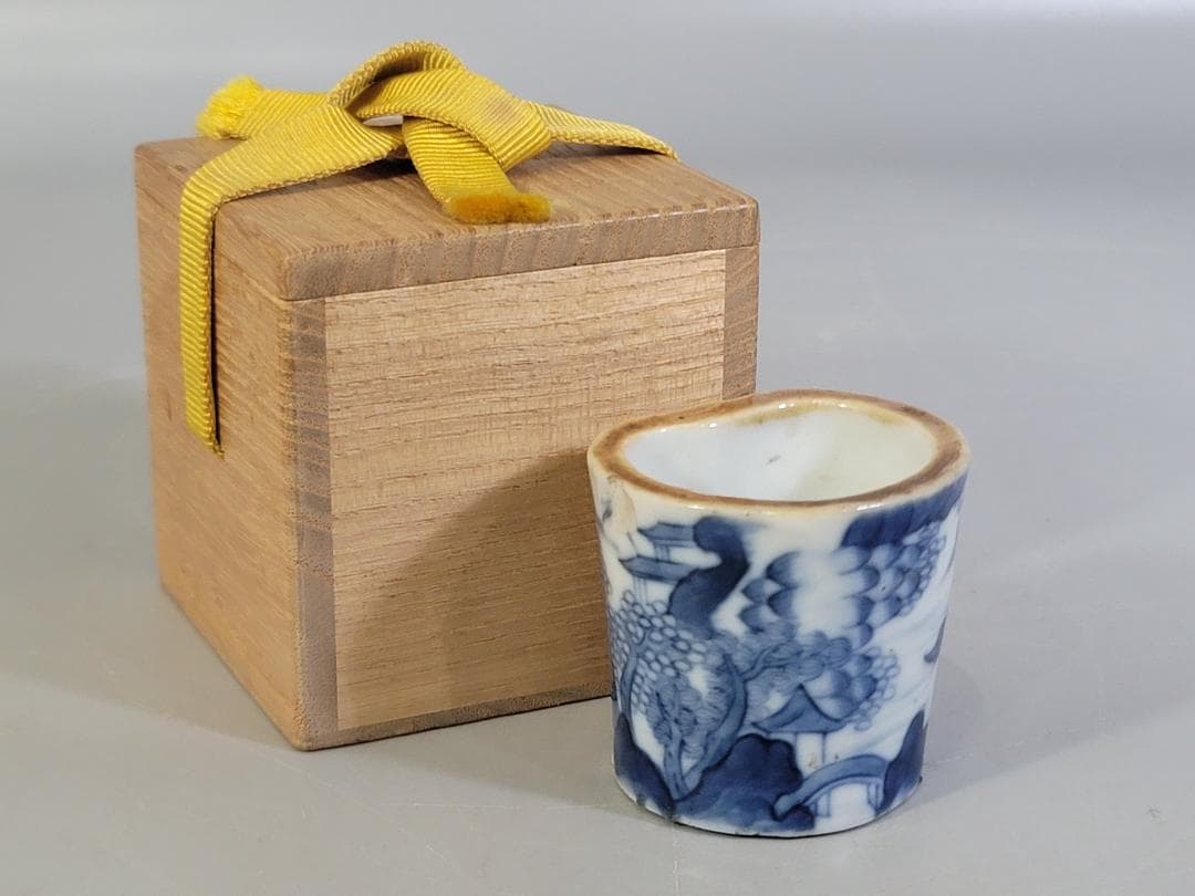 茶道具 青花 山水紋 嘉慶年製 款 蓋置 DT336