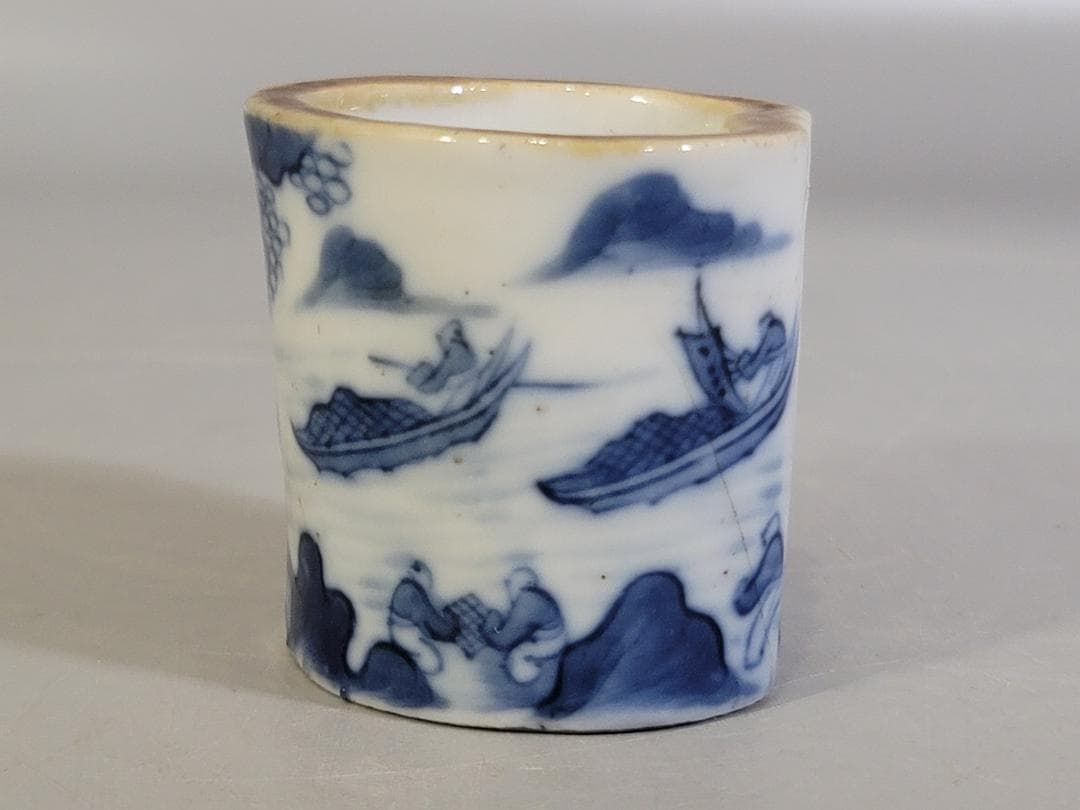 茶道具 青花 山水紋 嘉慶年製 款 蓋置 DT336