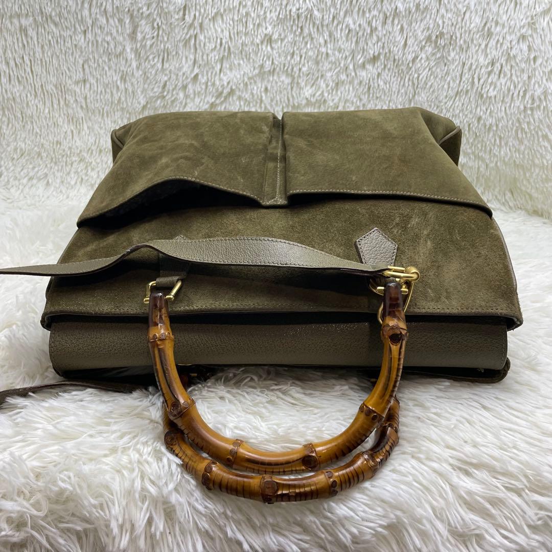 美品　GUCCI グッチ バンブー 2way ショルダーバッグ スエード カーキ