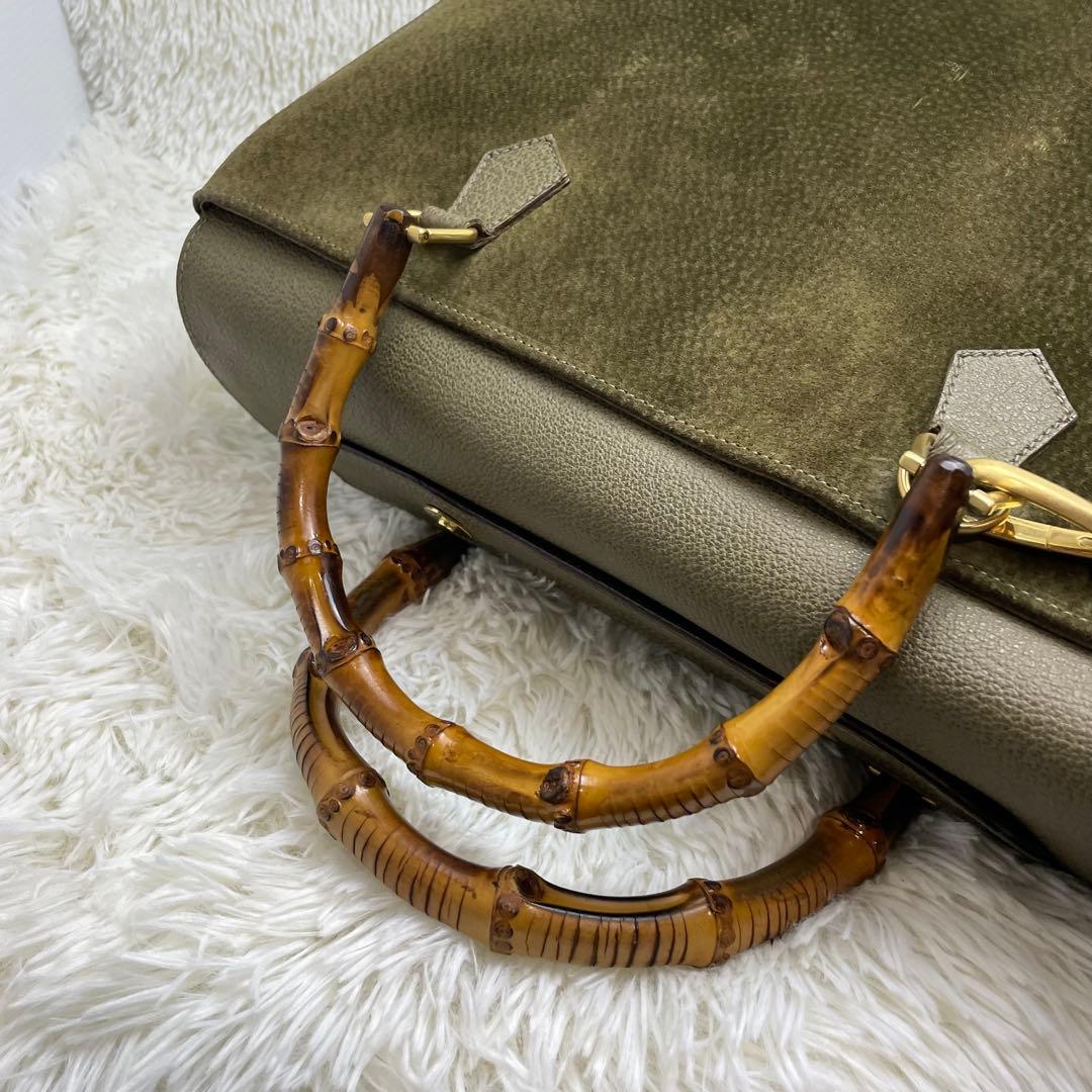 美品　GUCCI グッチ バンブー 2way ショルダーバッグ スエード カーキ