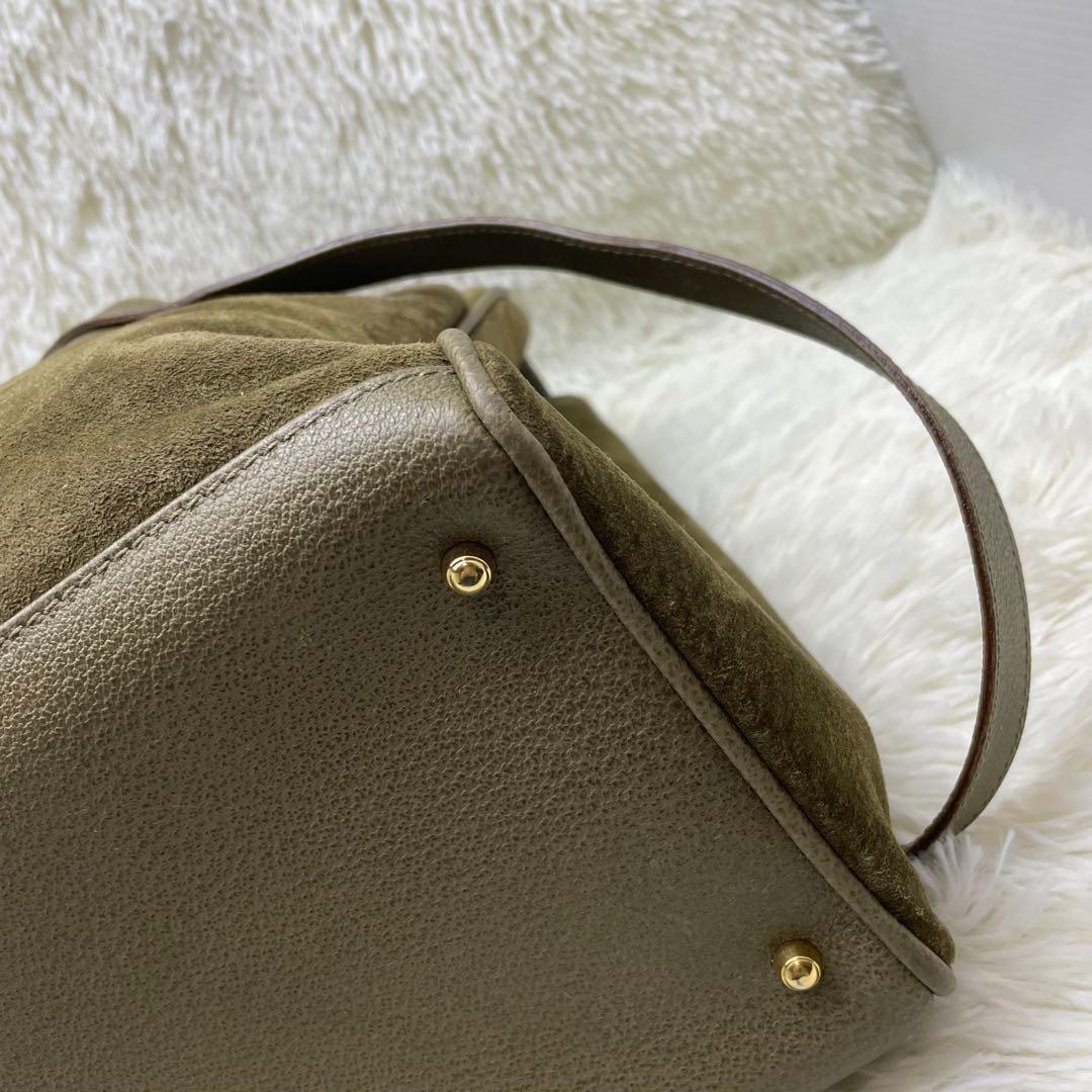 美品　GUCCI グッチ バンブー 2way ショルダーバッグ スエード カーキ