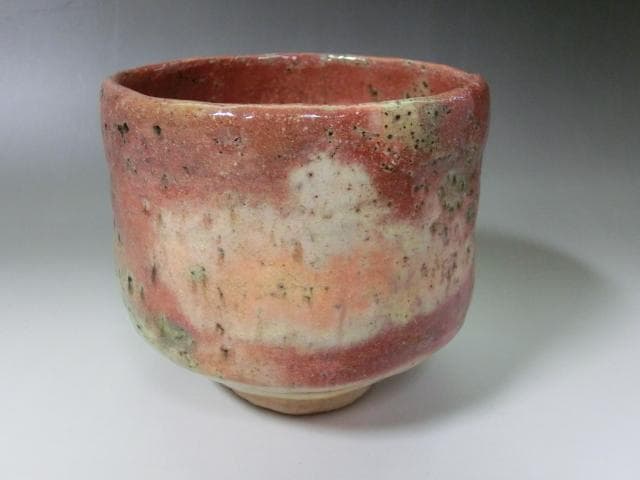 茶碗■万茶羅窯 楽抹茶碗 竹仙作 赤楽筒茶碗 共箱 お茶道具 骨董品 作家物■