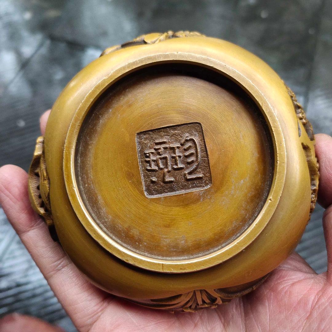 銅 細工 四季花瓢簞蓋香炉 銅製 茶道具 香道具 工芸品 美術品 置物