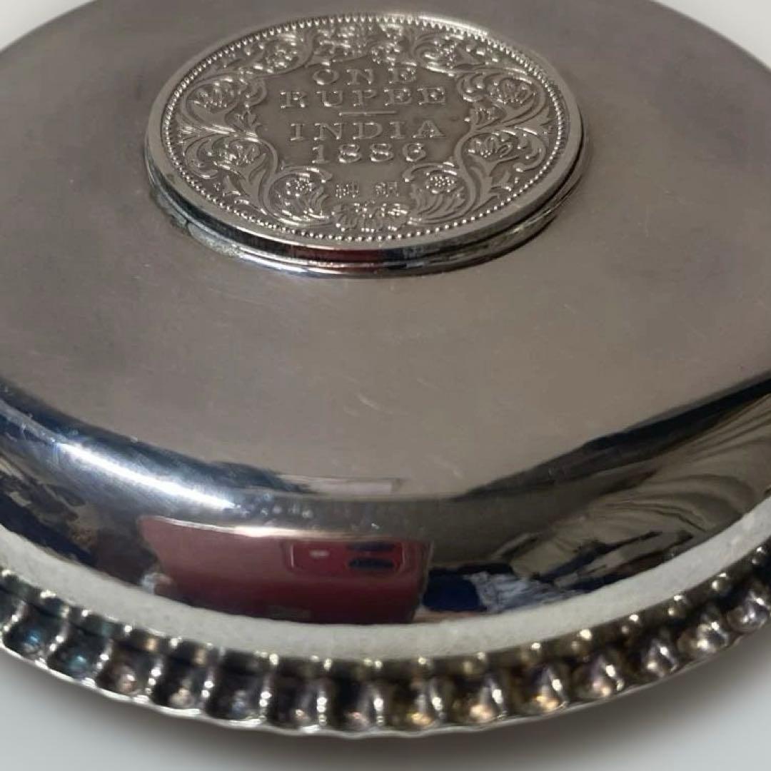 ビクトリア女王 純銀  モチーフ皿、インドONE RUPEE