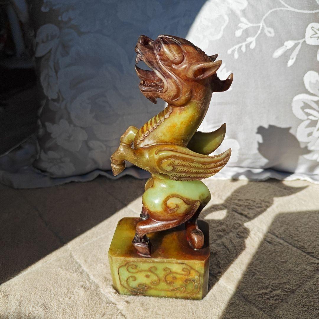 聖獣 麒麟 開運 天然石 手彫り 骨董品 パワーストーン