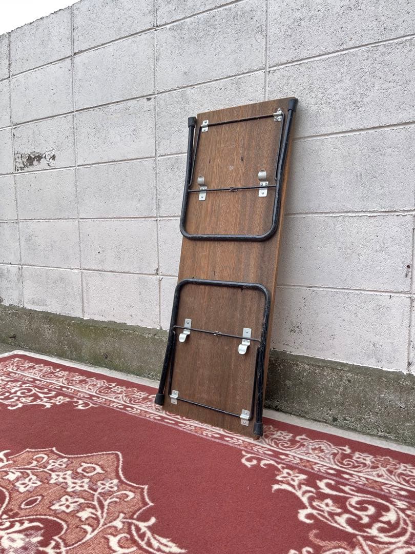 古家具アンティーク◾️鉄脚アイアン×木製無垢材 一枚板天板 折り畳みテーブル 机