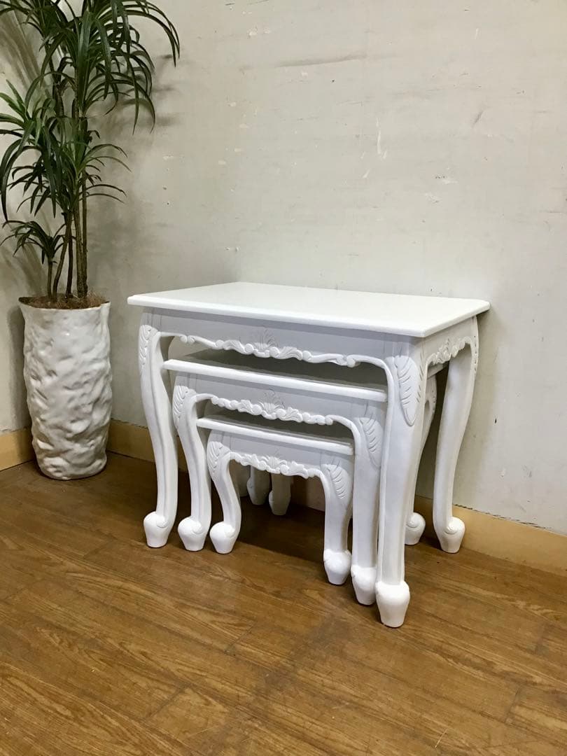 Nino☆管283☆ヨーロピアンクラシック☆姫系☆白家具☆ネストテーブル